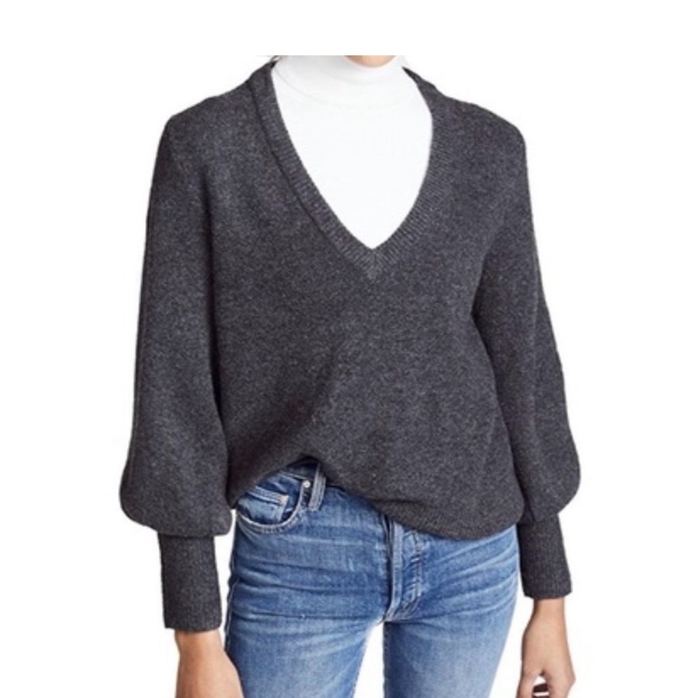 Madewell Grey Balloon-Sleeve Pullover Sweater